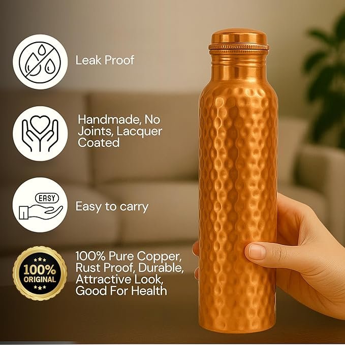 Premium Basix Copper Hammered Water Bottle,1000 ML - Image 2