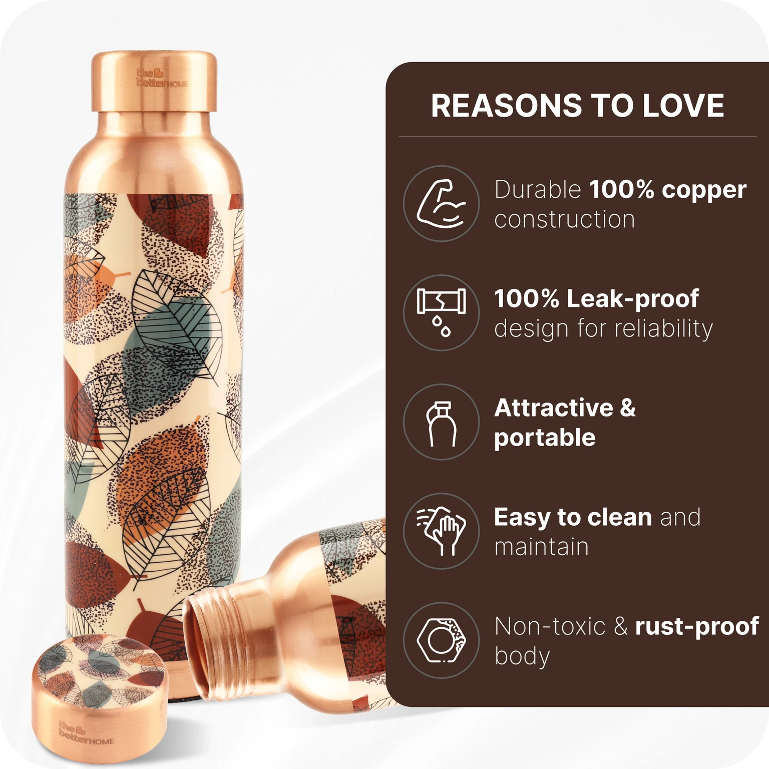 Home Bottle 950 ML Copper Bottle (Pack of 1, Light Brown) - Image 4