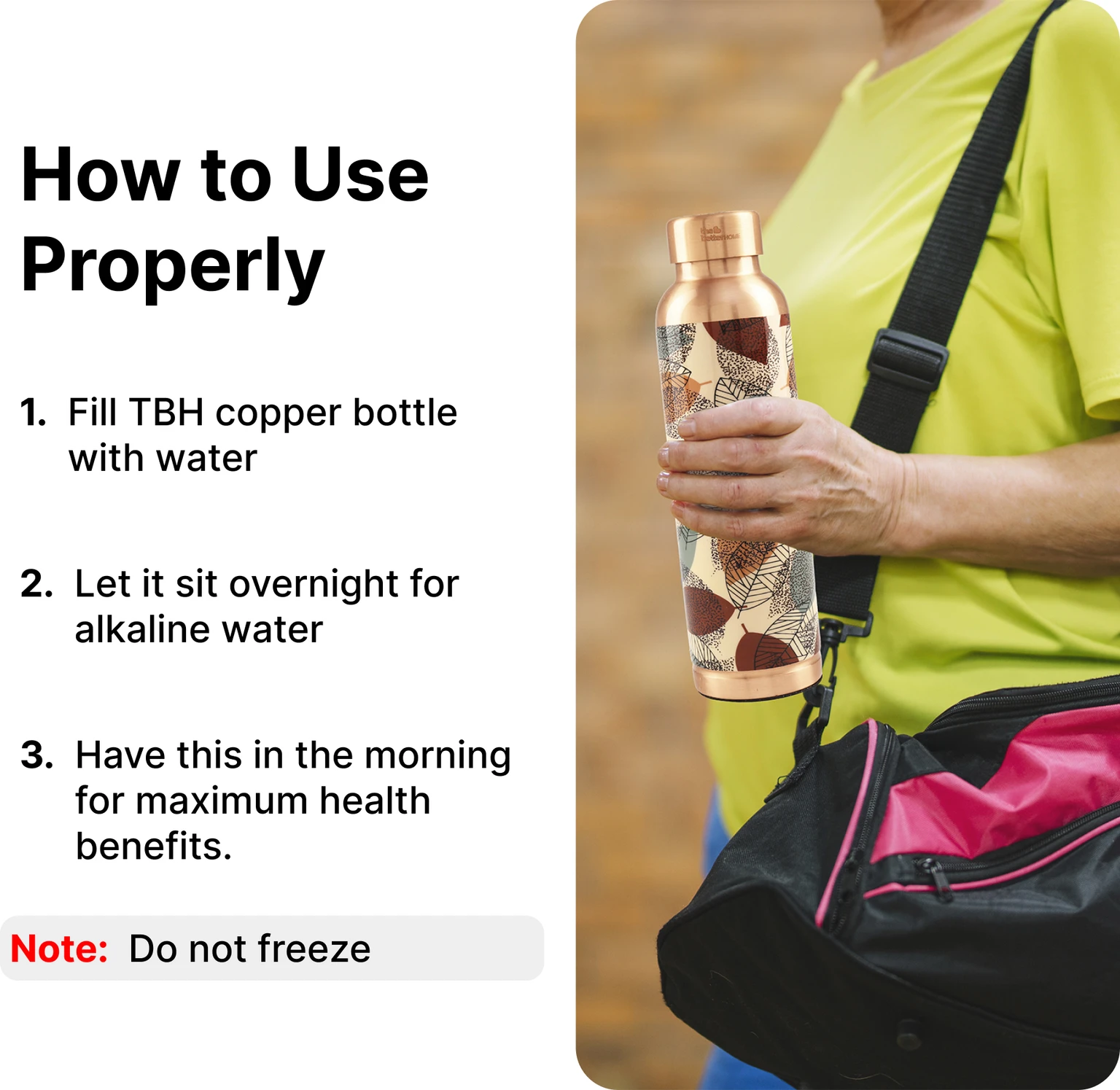 Home Bottle 950 ML Copper Bottle (Pack of 1, Light Brown) - Image 2