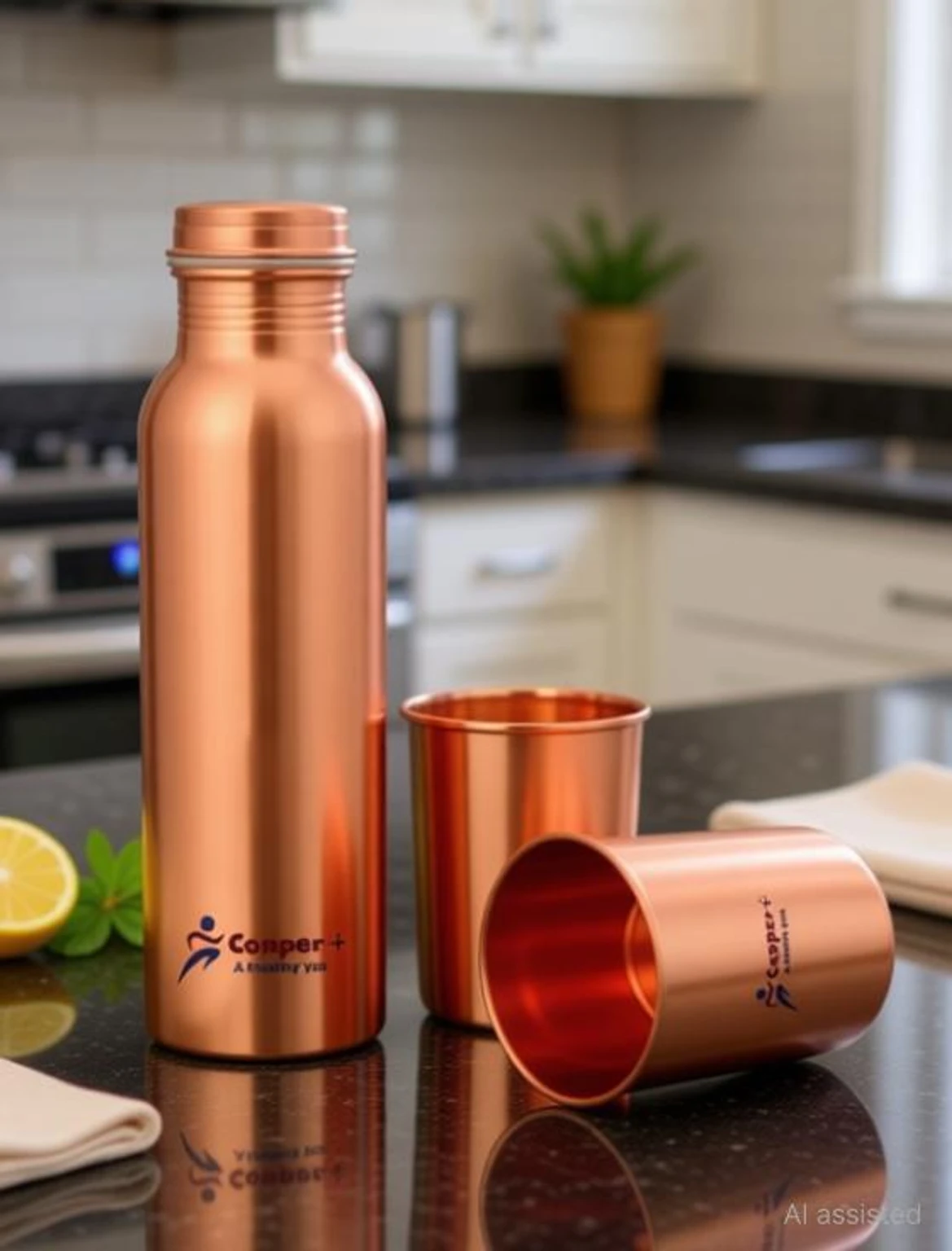 Copper Tamba Water Bottle with 2 Copper Tamba Glass